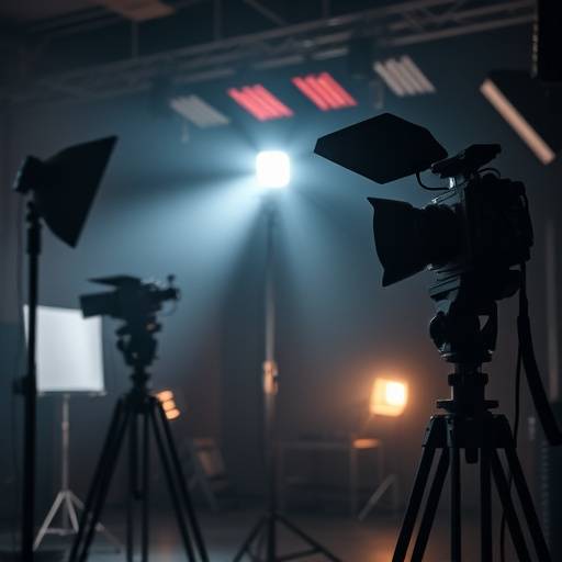 Equipo de iluminación profesional en un set de filmación