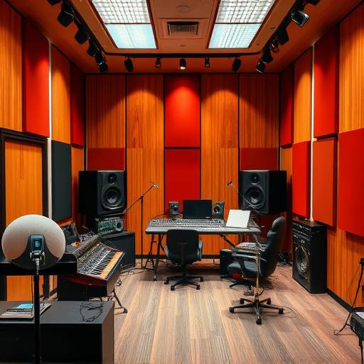 Imagen del interior de un estudio de grabación con equipos de sonido profesionales